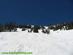 Looking up towards the ridge from the top of the Bridger Chair Lift