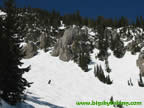 Skiing Down from the Ridge at Bridger Bowl Ski Area