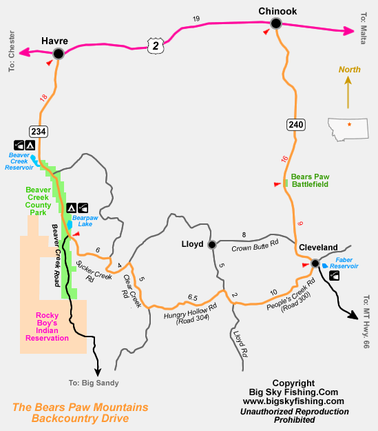 Map of the Bears Paw Mountains Backcountry Drive