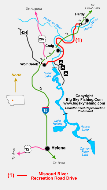 missouri river montana map. Map of the Missouri River