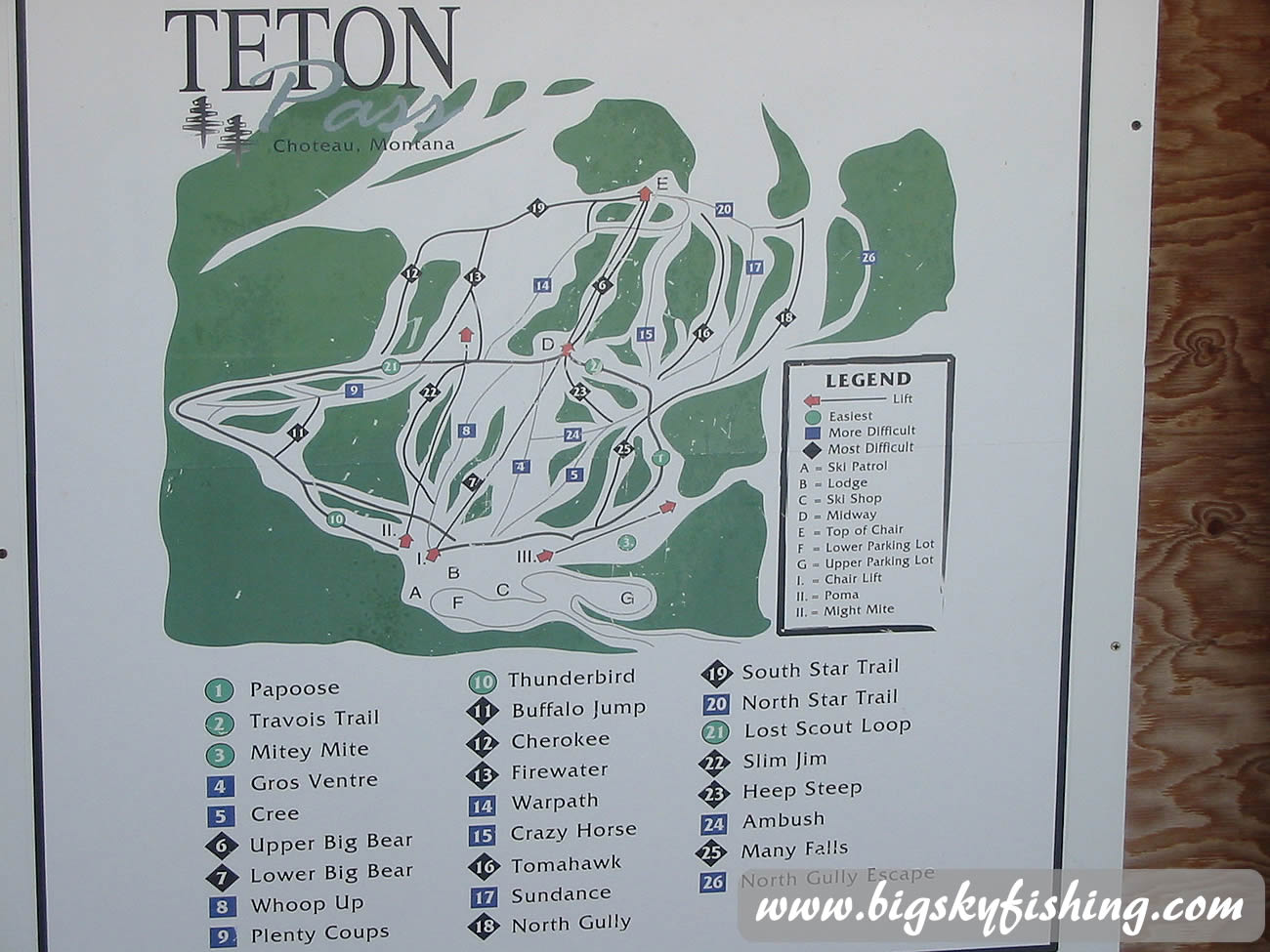 Teton Pass Ski Area Trail Map Sign