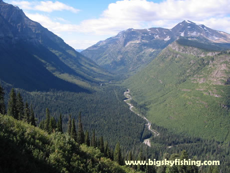 Looking down on the Upper McDonald Creek Valley in Glacier Park