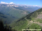 The Going to the Sun Road and Heavens Peak, seen from the trail