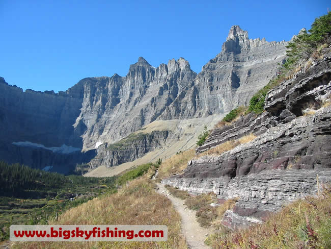 Iceberg Lake Trail slabbing along the Ptarmigan Wall