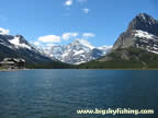 The Many Glacier Hotel, Grinnell Point, Mt. Gould and Swiftcurrent Lake