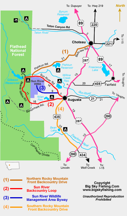 Map of the Sun River Wildlife Management Area Byway