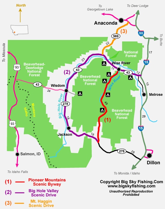 Map of the Pioneer Mountains Scenic Byway