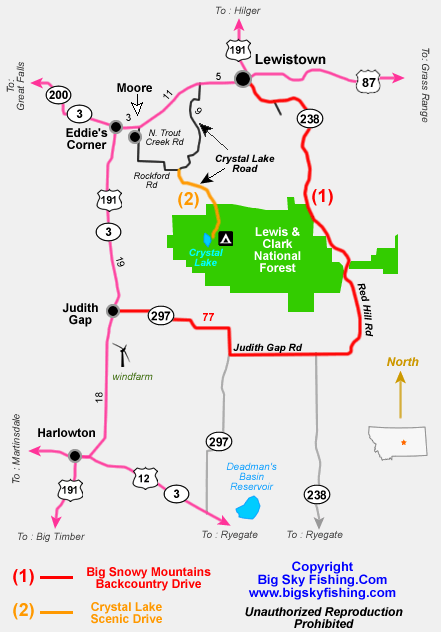 Map of the Big Snowy Mountains Backcountry Drive Map of the Big Snowy Mountains Backcountry Drive