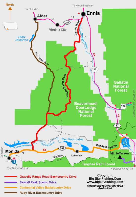 Map of the Centennial Valley Backcountry Drive