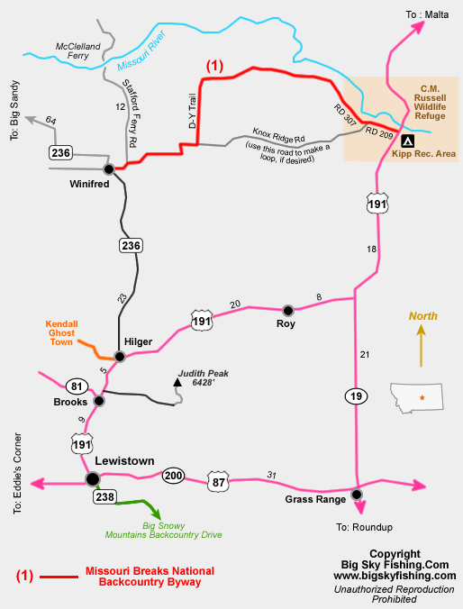Map of the Missouri Breaks National Backcountry Byway