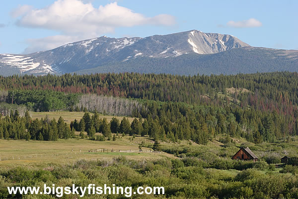 Old Buildings and Snowy Mountain Peaks