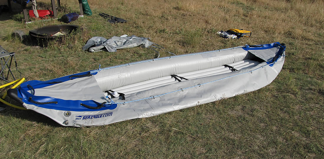 About to begin pumping up the second pontoon on the kayak