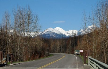Looking into Glacier National Park from the bridge across the North Fork Flathead River
