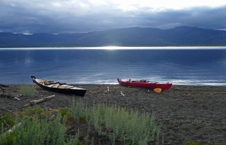 Kayaks along Yellowstone Lake